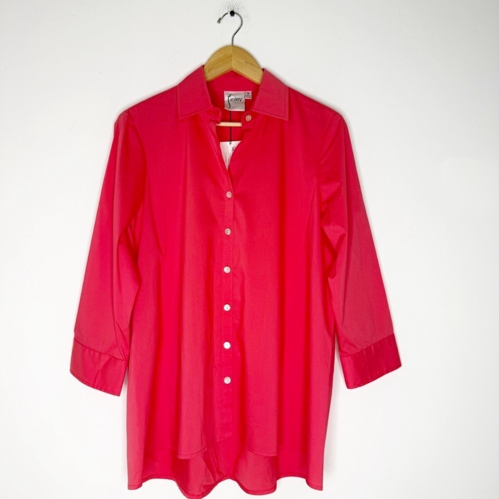 Finley Trapeze 3/4 Sleeve Button Down Top Rouge Red Size M NWT $215